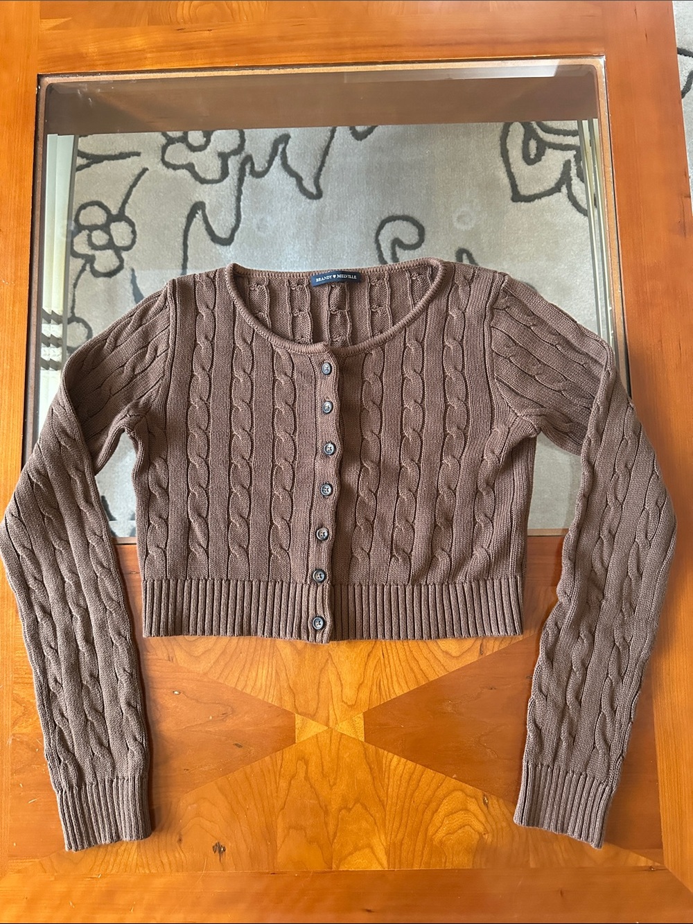 Brandy Melville Brown Cable-Knit Cropped Cardigan